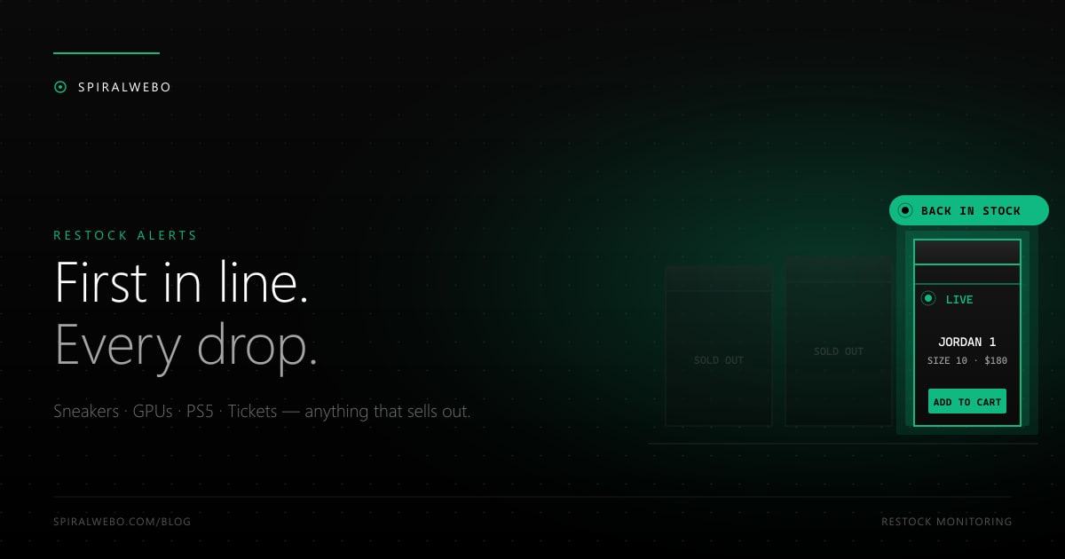 Sneaker boxes on a retail shelf with a glowing back-in-stock indicator highlighting one box